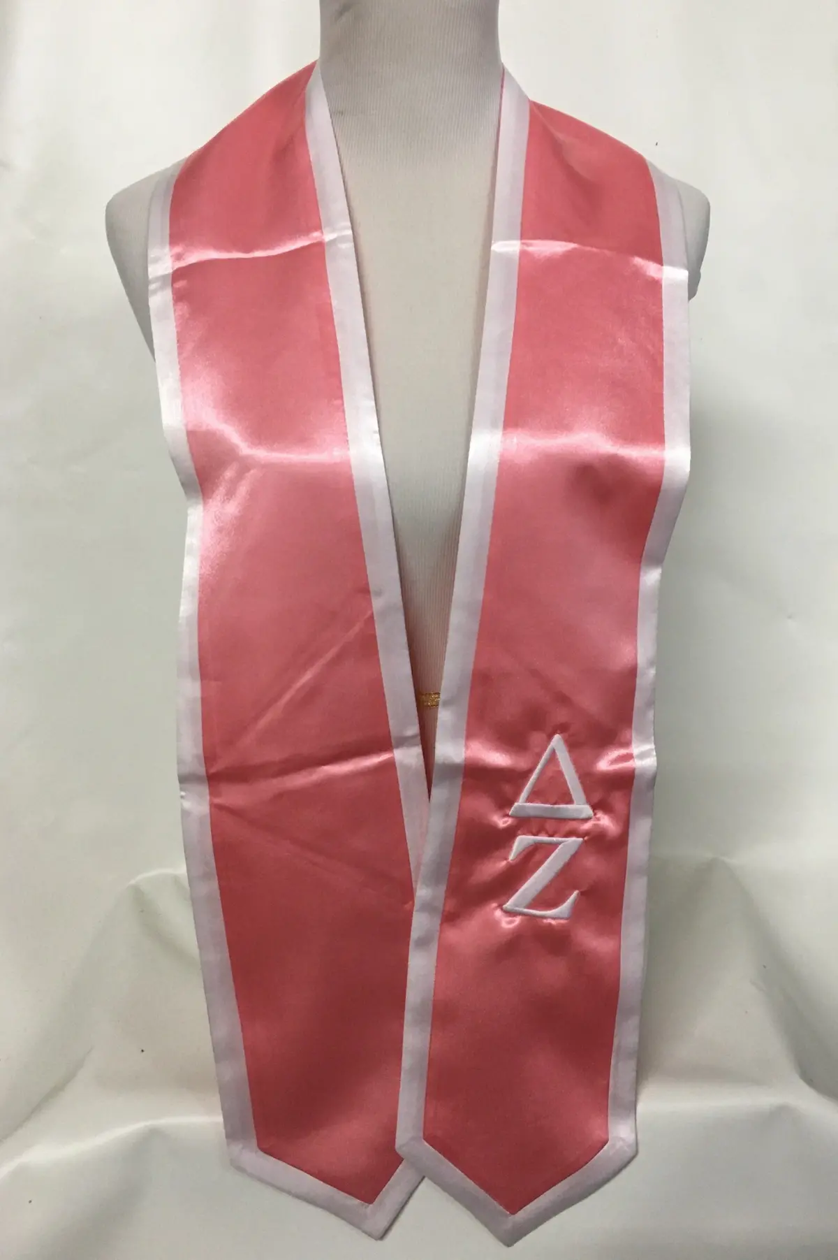 Pink Graduation Stole With White Trim 1