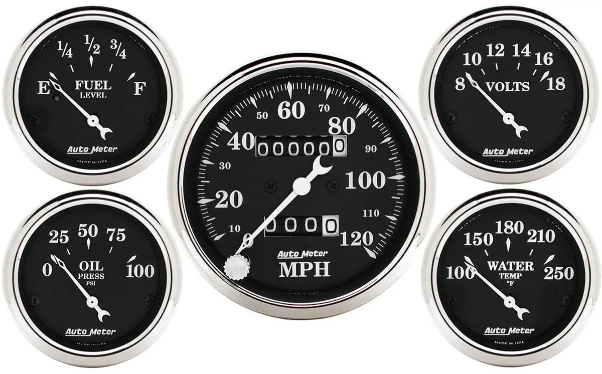 Old Tyme Black Series 5-Gauge Dash Kit – Au1708 With Matching Bezels 1
